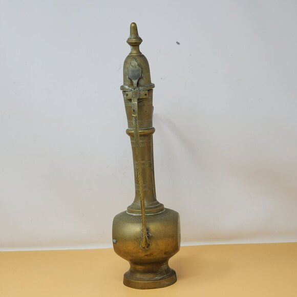 Vintage Brass Middle Eastern Dallah Coffee Pot Large Handcrafted Engravings - Picture 4 of 14